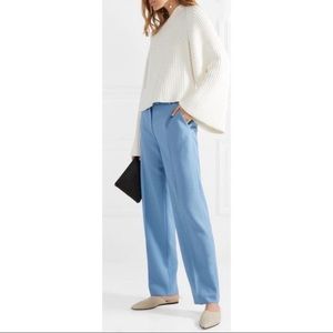 The Row LADA GRAIN DE POUDRE WOOL STRAIGHT-LEG PANTS IN LIGHT BLUE